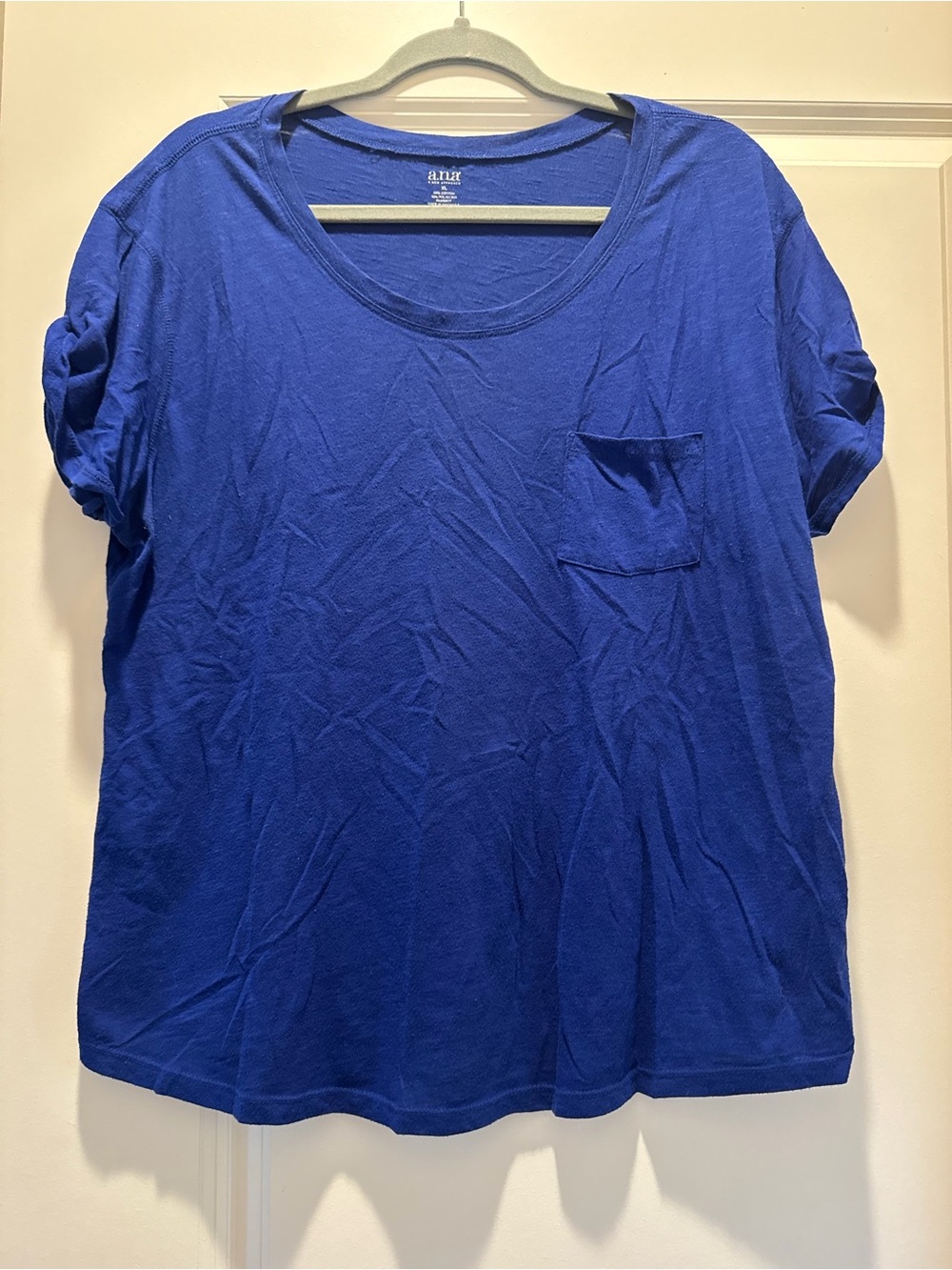a.n.a Women's Royal Blue Scoop Neck Short Sleeve Pocket Tee